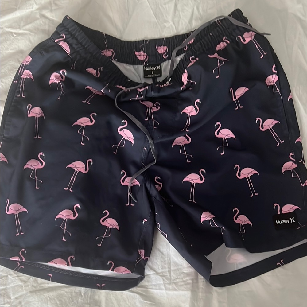 Hurley Blue and Pink Board Shorts Flamingo Print